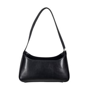 BLACK FAUX LEATHER SHOULDER BAG – 10" × 5" – BURGUNDY LINING – MINIMALIST STYLE